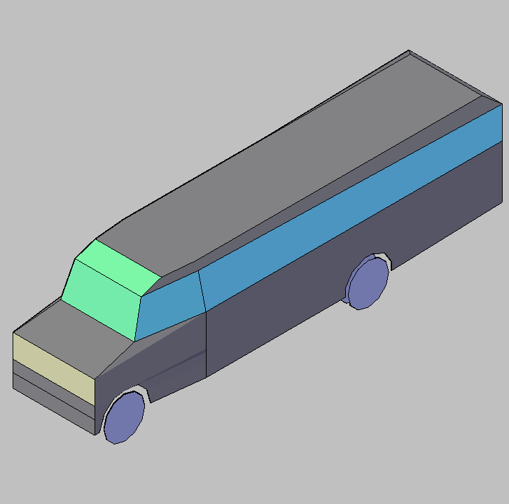 Bloque Autocad Vista de Autobús escolar Bibliot. 2D-3D en 3D simple